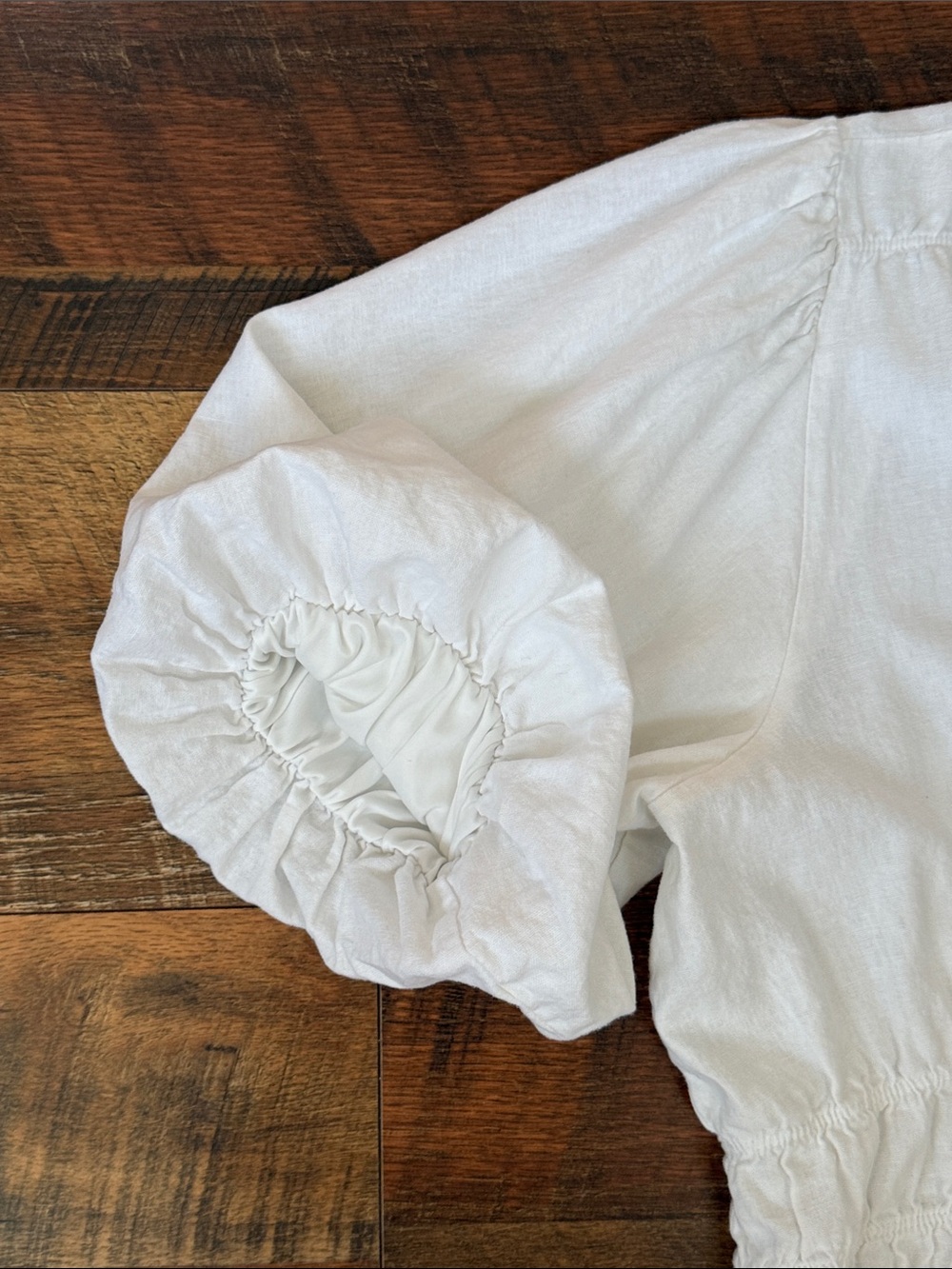 Marc New York Andrew Marc White Linen Blend Smocked Puff Sleeve Crop Top XL - Picture 6 of 8